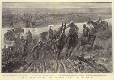 En persecución de De Wet, artillería cruzando el Drift en Kareepoort de John Charlton